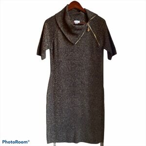 Calvin Klein Zipper Cowl Metallic Sweater Dress M